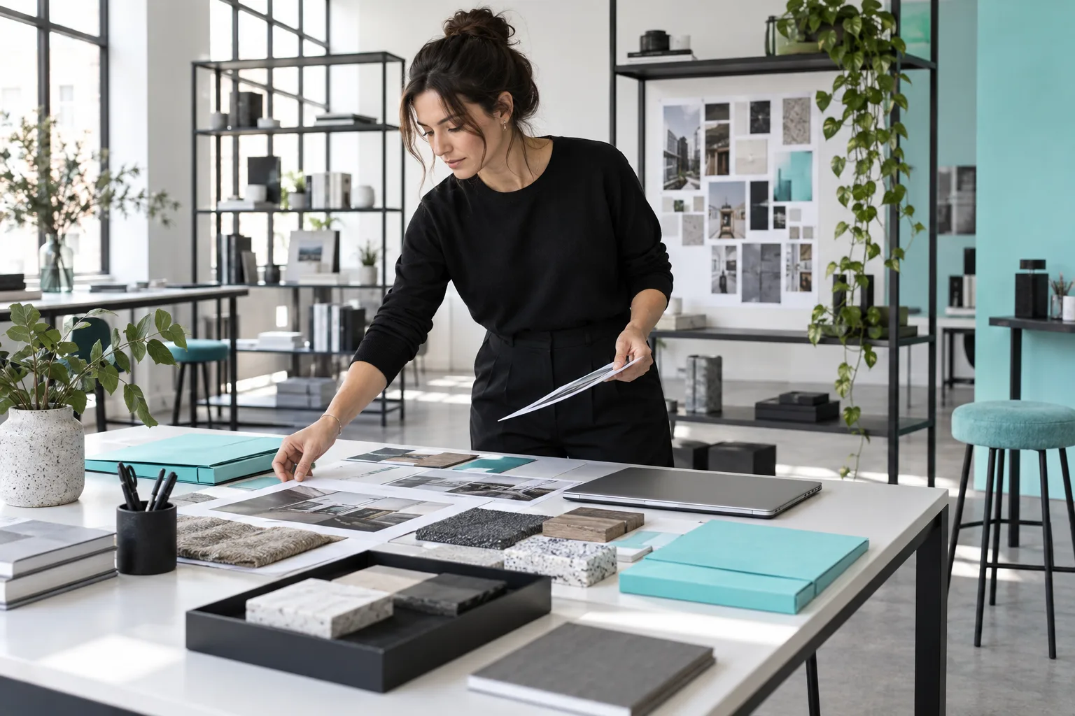 Une entrepreneuse prépare son projet dans son atelier